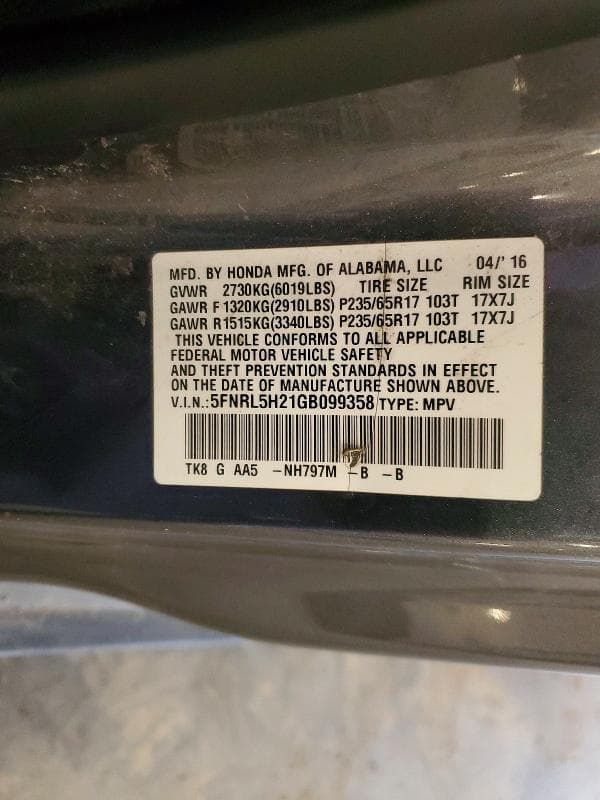 2016 HONDA ODYSSEY LX LX 14