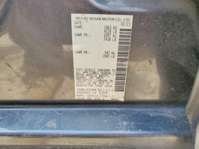 2021 NISSAN ALTIMA 2.5 SR 2.5 SR 12