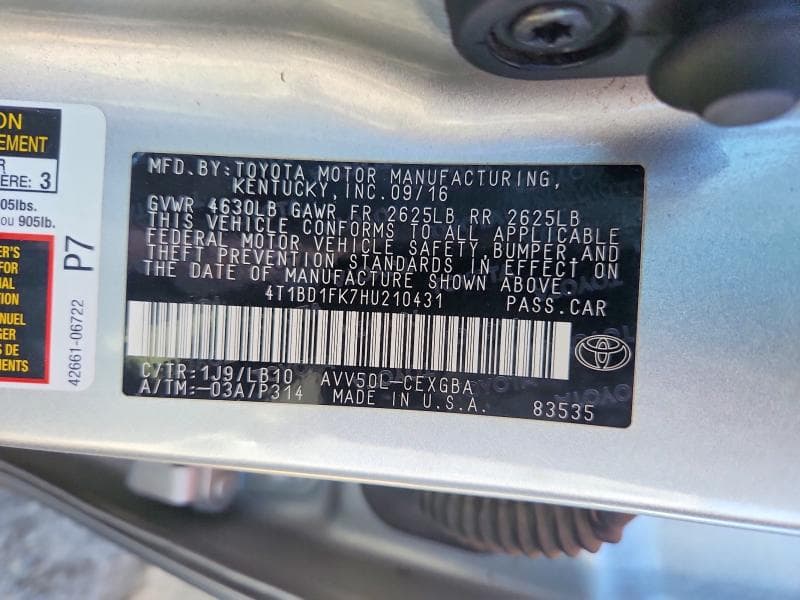 2017 TOYOTA CAMRY HYBRID XLE XLE 13