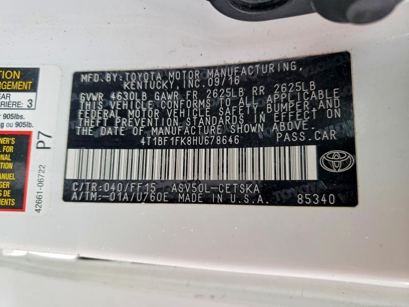2017 TOYOTA CAMRY SE SE 12