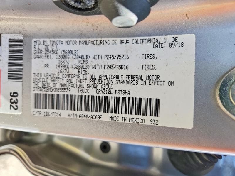2019 TOYOTA TACOMA SR5 V6 12