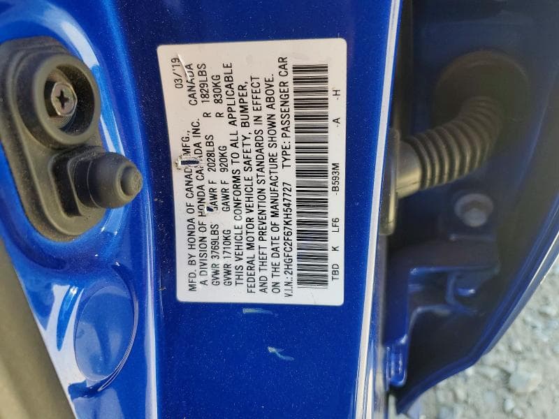2019 HONDA CIVIC LX 12