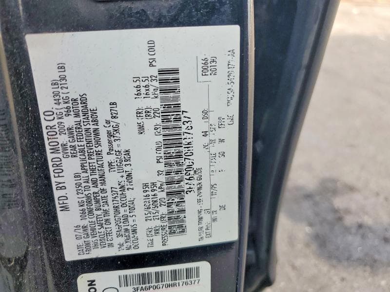 2017 FORD FUSION S 12