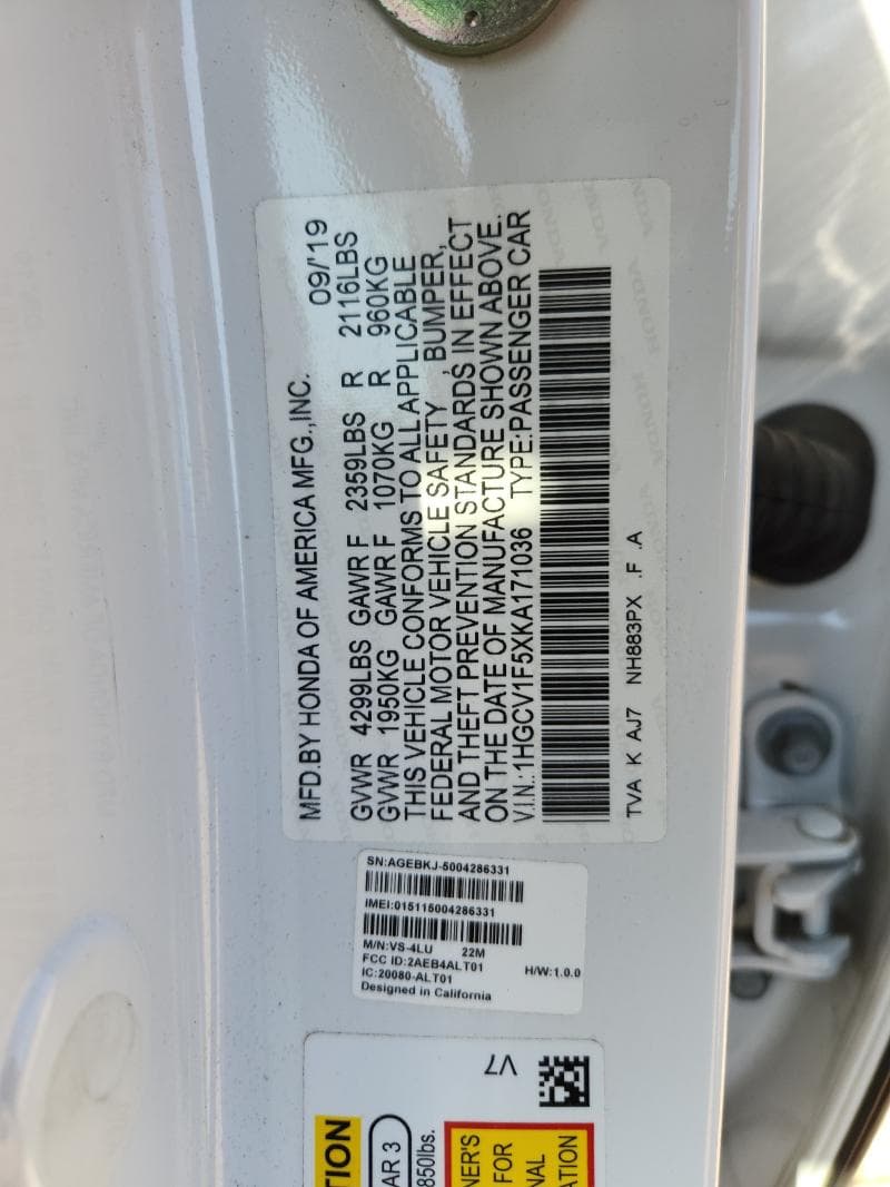 2019 HONDA ACCORD EXL EXL 12