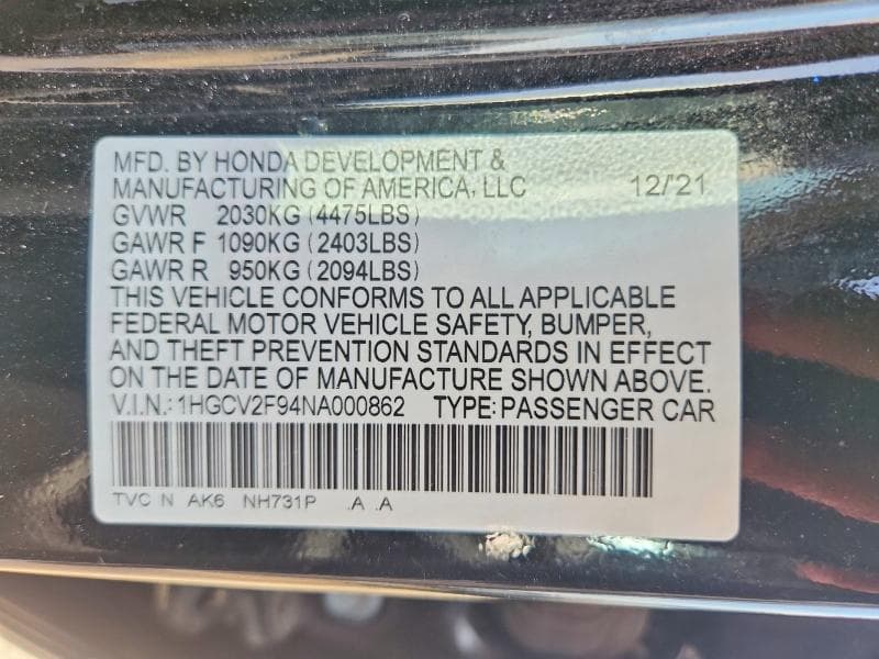 2022 HONDA ACCORD TOURING TOURING 13