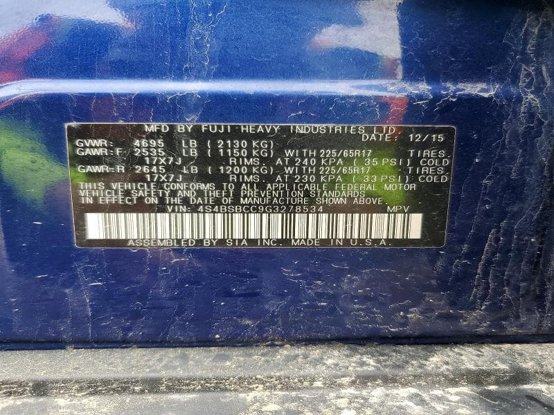 2016 SUBARU OUTBACK 2.5I PREMIUM 13