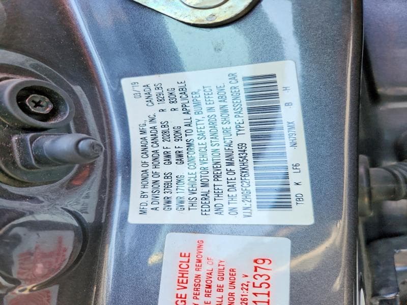 2019 HONDA CIVIC LX LX 12