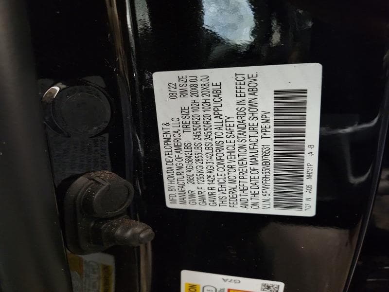 2022 HONDA PILOT TOURING TOURING 14
