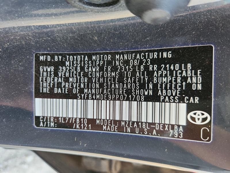 2023 TOYOTA COROLLA LE 12