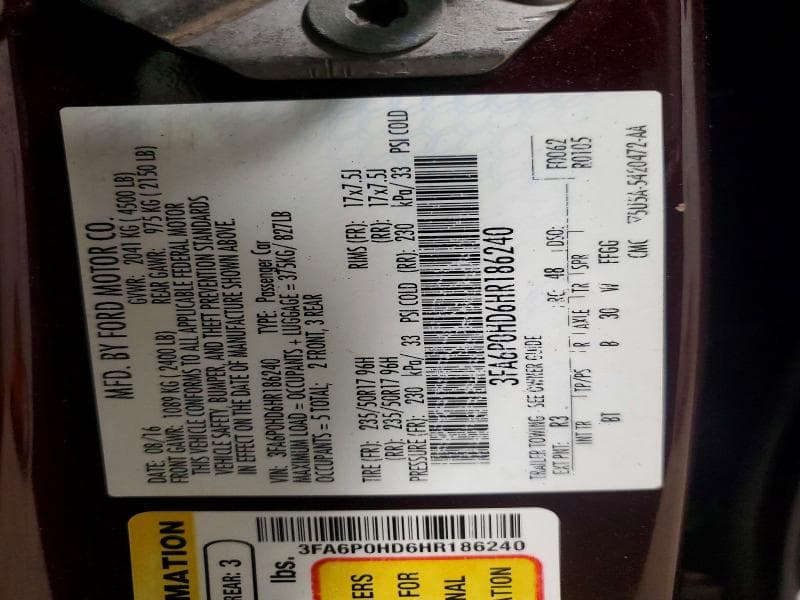 2017 FORD FUSION SE SE 12