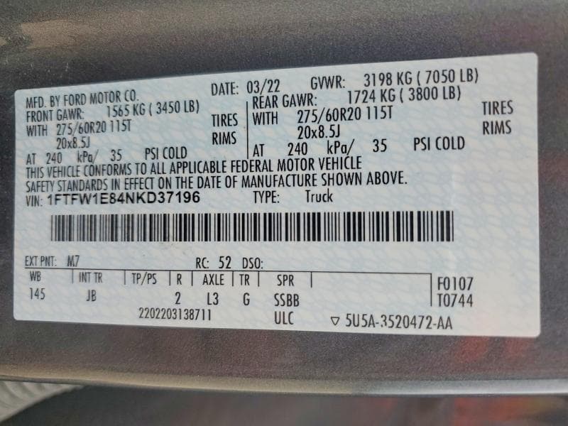 2022 FORD F150 SUPERCREW SUPERCREW 12