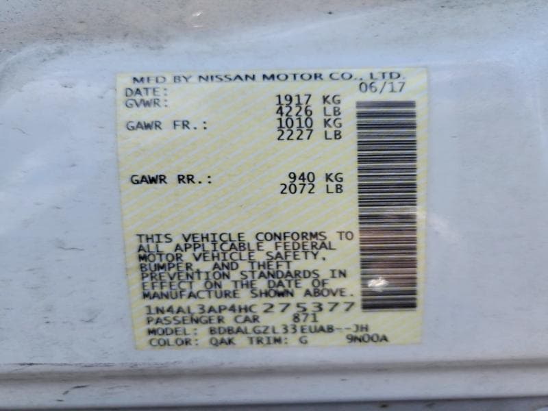 2017 NISSAN ALTIMA 2.5 2.5 12