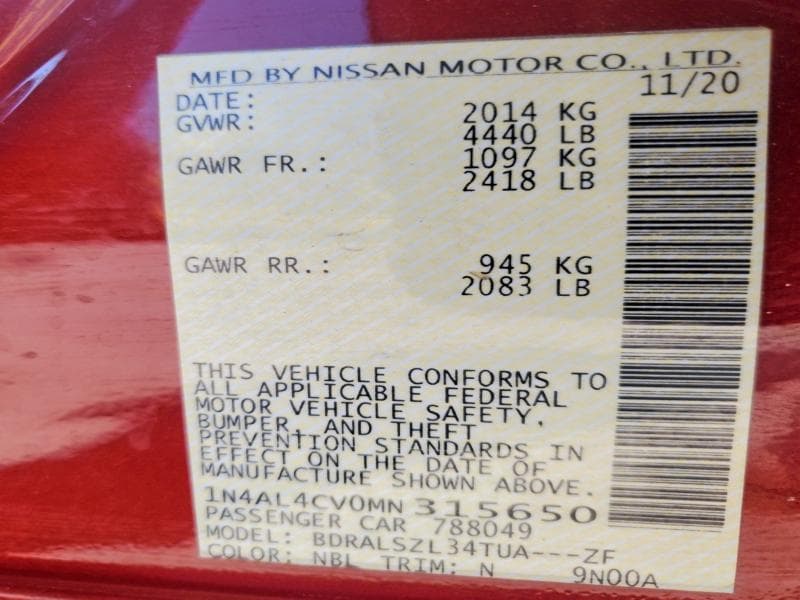 2021 NISSAN ALTIMA 2.0 SR 2.0 SR 12