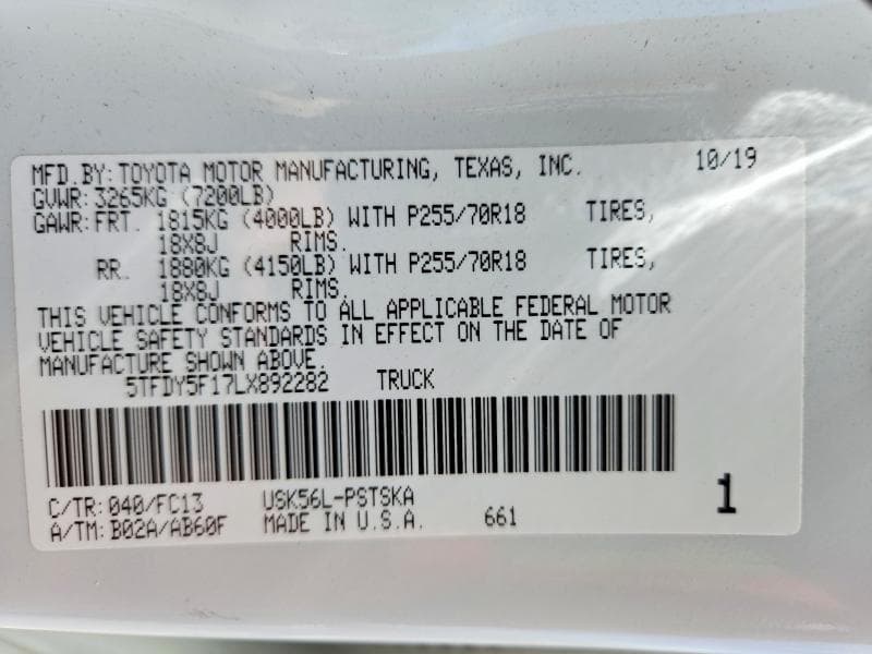 2020 TOYOTA TUNDRA SR5 SR5 12