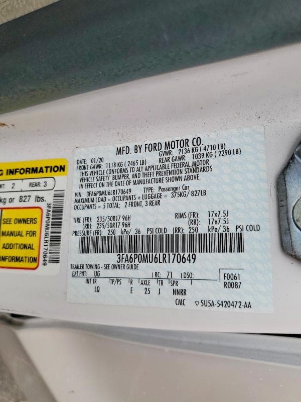 2020 FORD FUSION SEL SEL 12