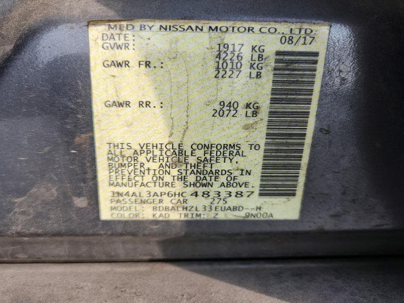 2017 NISSAN ALTIMA 2.5 12