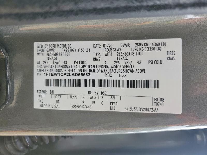 2020 FORD F150 SUPERCREW 12