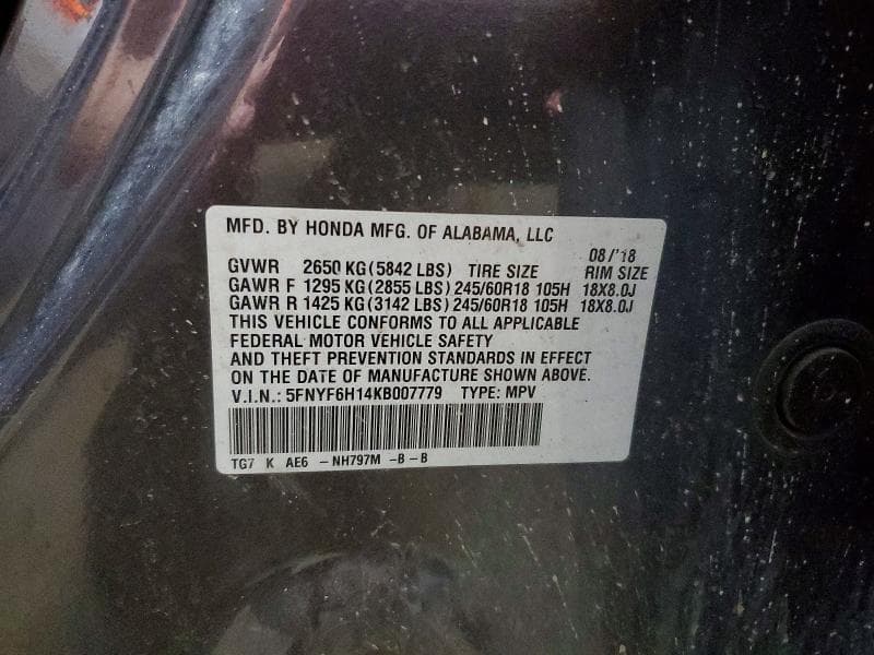 2019 HONDA PILOT LX 13