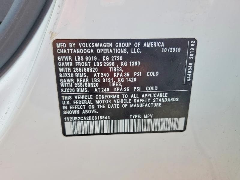 2019 VOLKSWAGEN ATLAS SE 14