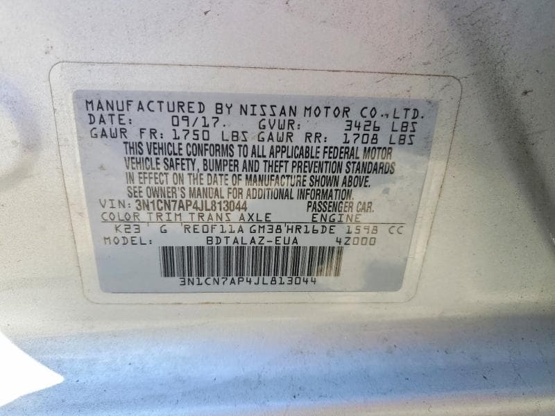 2018 NISSAN VERSA S PLUS 13