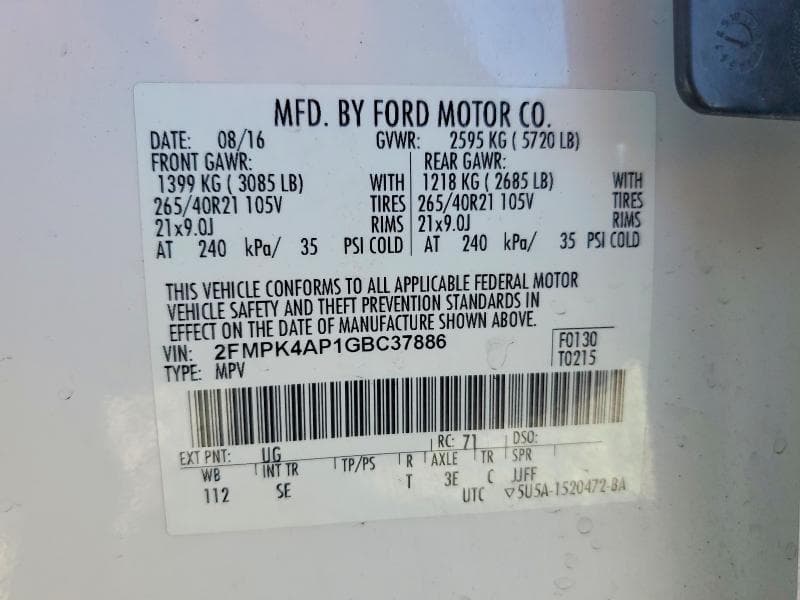 2016 FORD EDGE SPORT SPORT 12