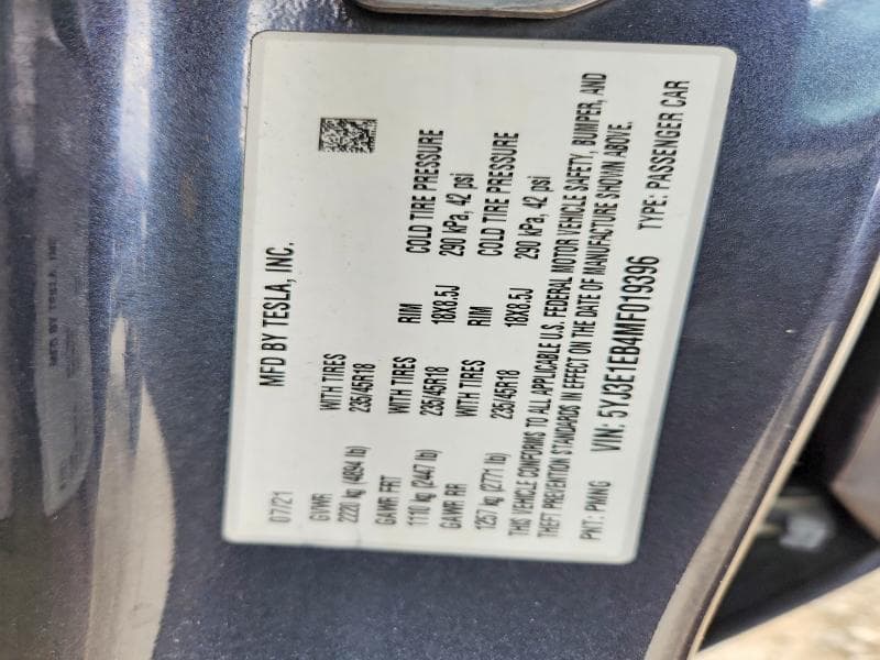 2021 TESLA MODEL 3 12