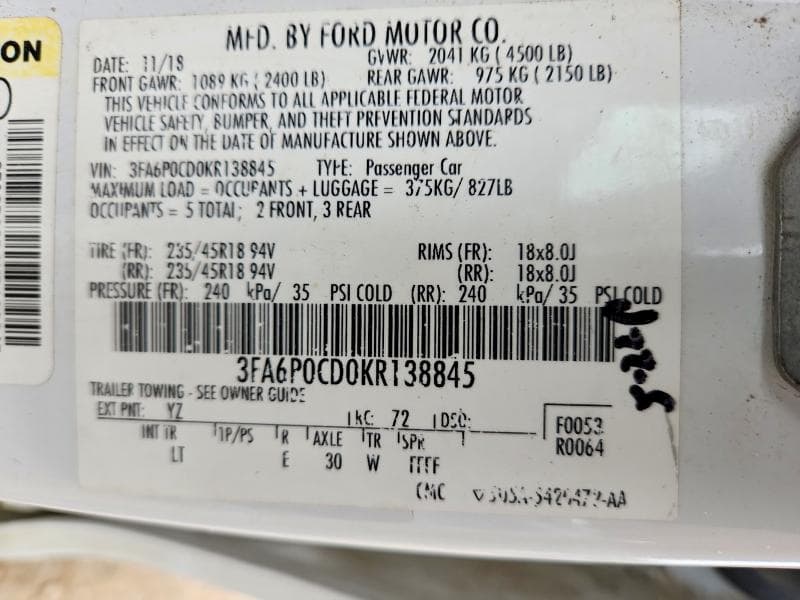 2019 FORD FUSION SEL 13