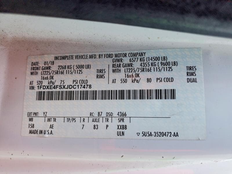 2018 FORD ECONOLINE E450 SUPER DUTY CUTAWAY VAN E450 SUPER DUTY CUTAWAY VAN 13