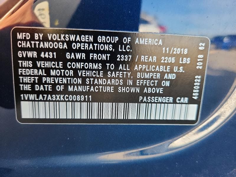 2019 VOLKSWAGEN PASSAT WOLFSBURG 12