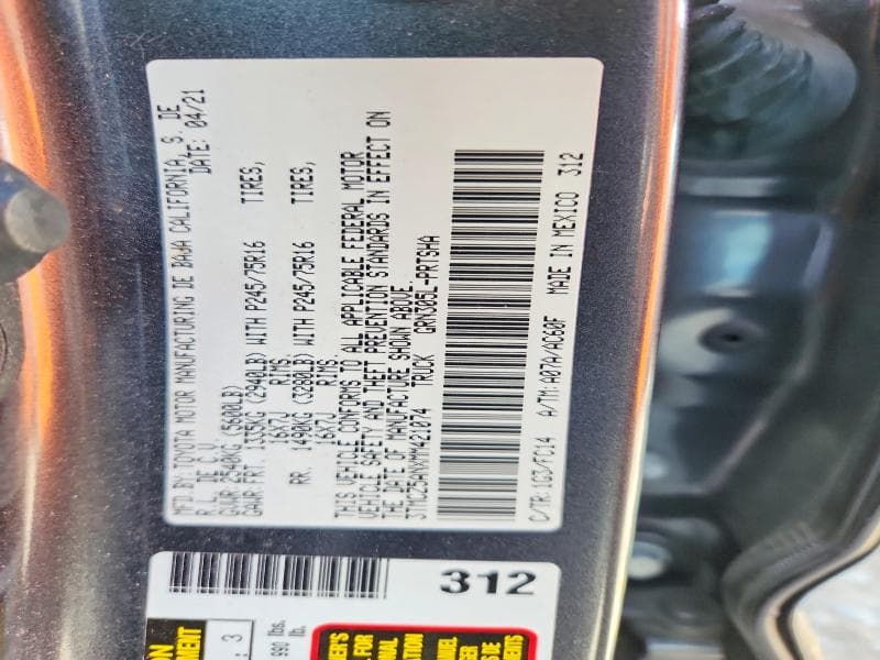 2021 TOYOTA TACOMA SR5 V6 12