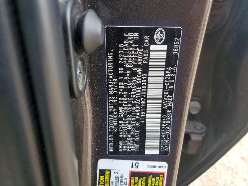 2018 TOYOTA CAMRY LE LE 12