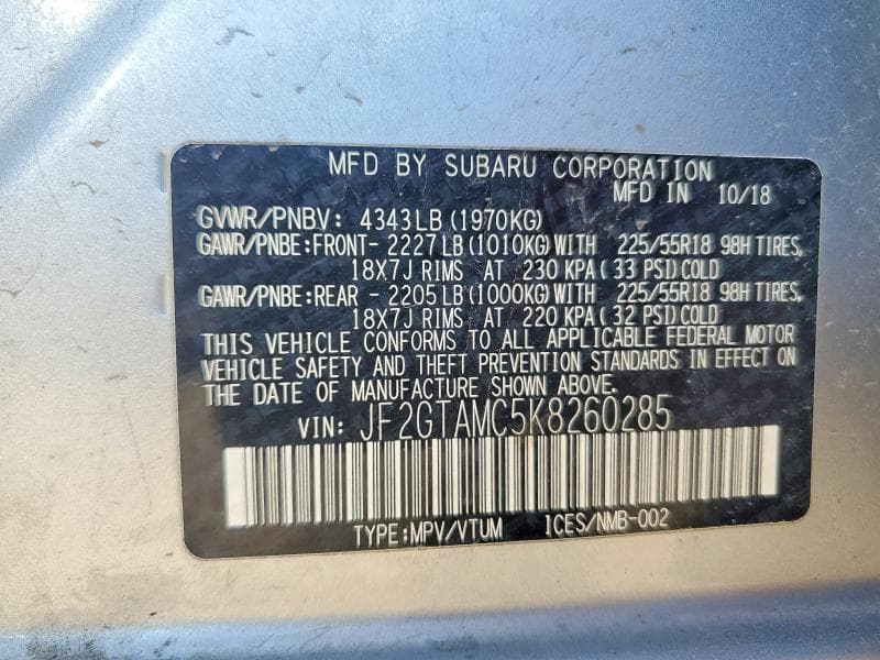 2019 SUBARU CROSSTREK LIMITED LIMITED 12