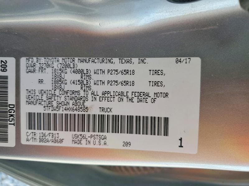 2017 TOYOTA TUNDRA SR5 12