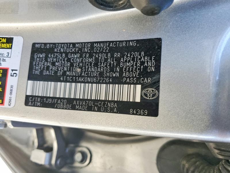 2022 TOYOTA CAMRY LE 13