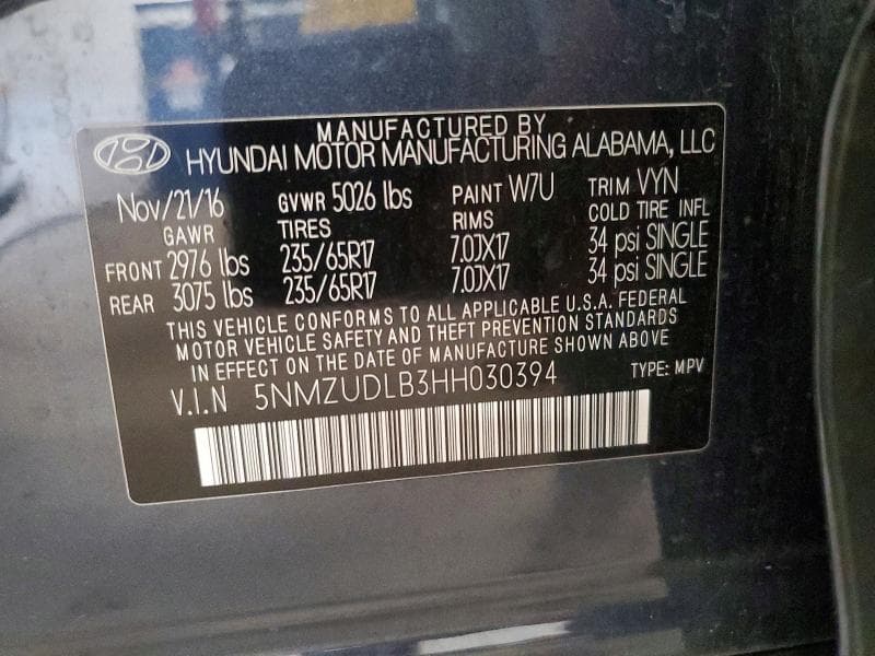 2017 HYUNDAI SANTA FE SPORT 2.4L 2.4L 14