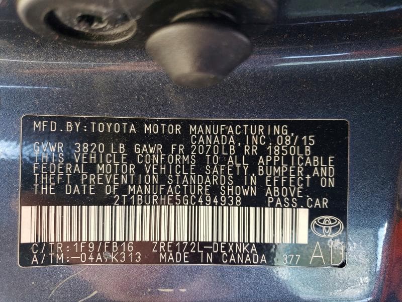2016 TOYOTA COROLLA LE LE 12