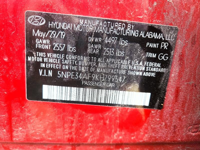 2019 HYUNDAI SONATA LIMITED 12