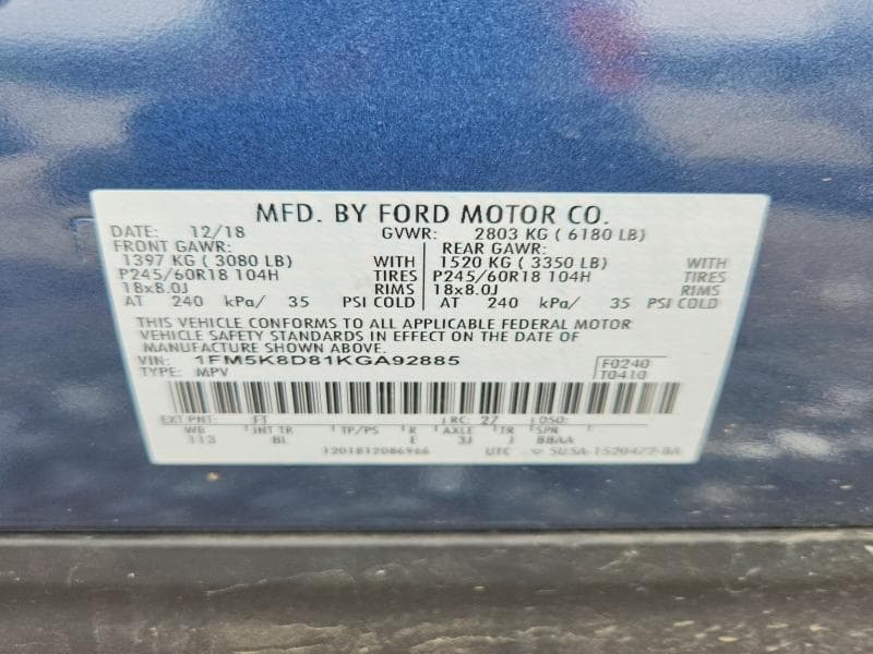 2019 FORD EXPLORER XLT XLT 13