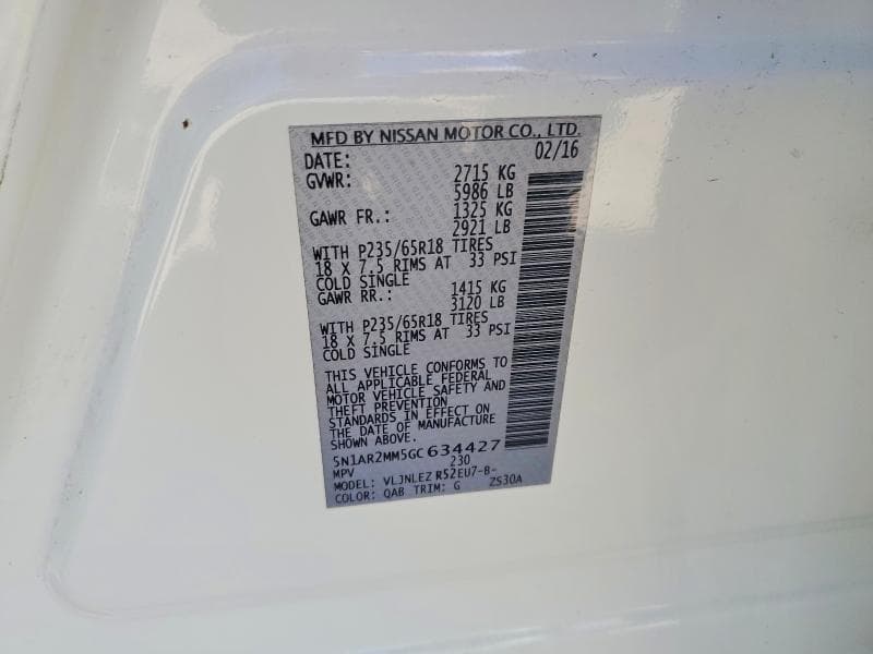 2016 NISSAN PATHFINDER SV 12