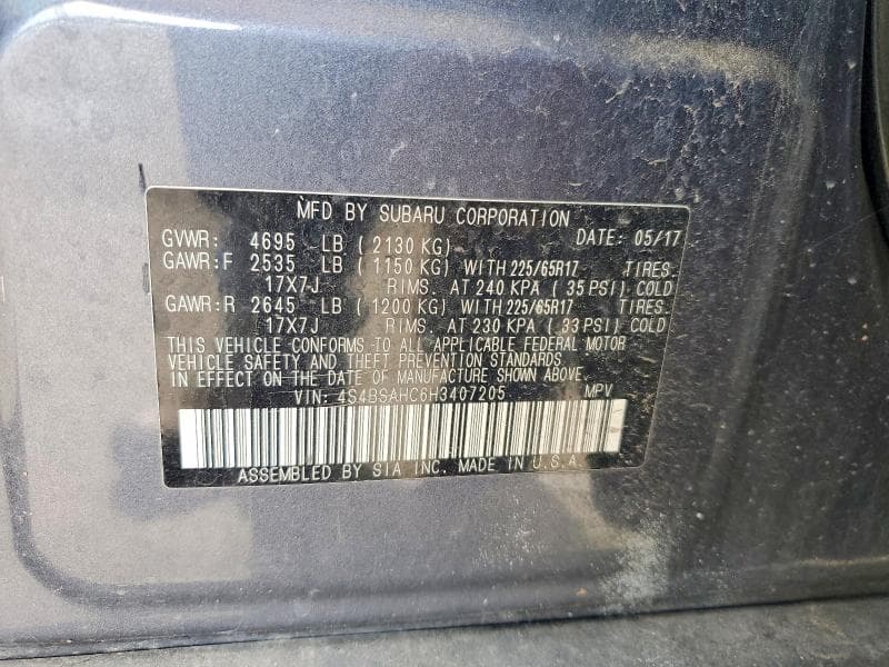 2017 SUBARU OUTBACK 2.5I PREMIUM 13