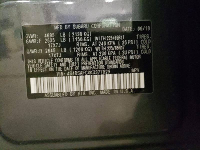2019 SUBARU OUTBACK 2.5I PREMIUM 13