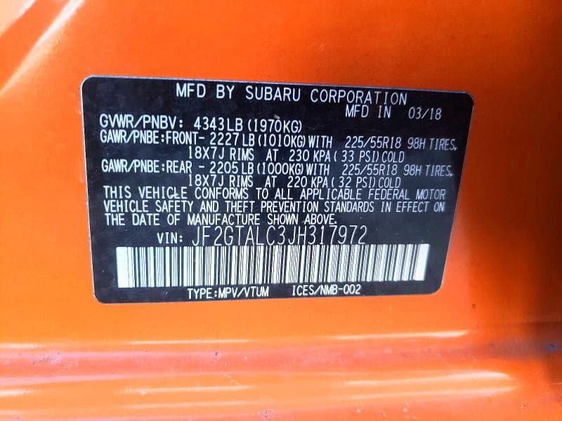 2018 SUBARU CROSSTREK LIMITED 14
