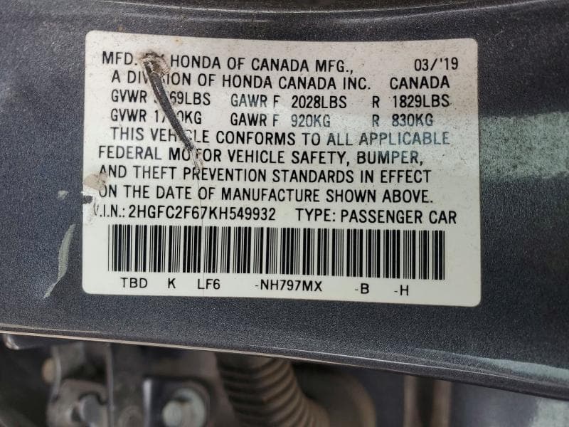 2019 HONDA CIVIC LX 12