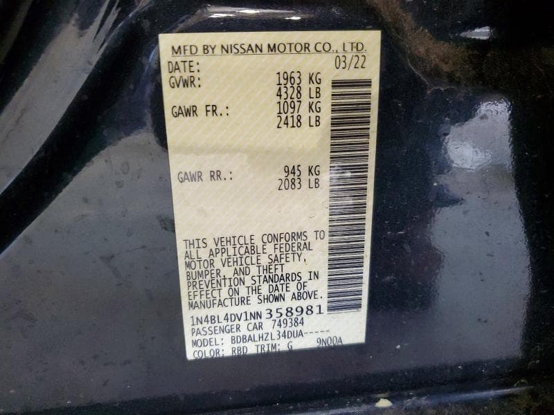 2022 NISSAN ALTIMA SV 12