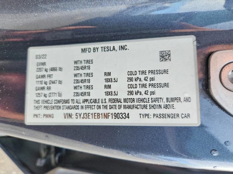 2022 TESLA MODEL 3 12