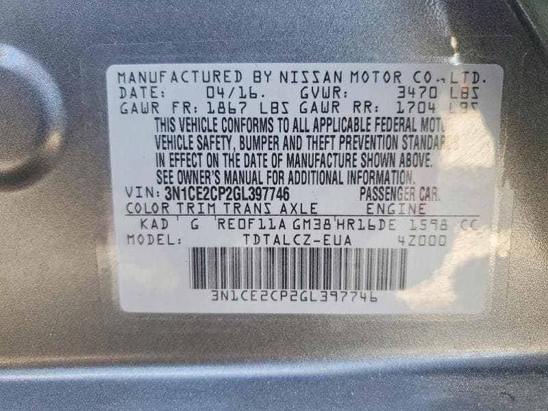 2016 NISSAN VERSA NOTE S PLUS 12