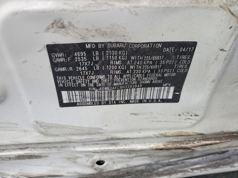 2017 SUBARU OUTBACK 2.5I PREMIUM 2.5I PREMIUM 12