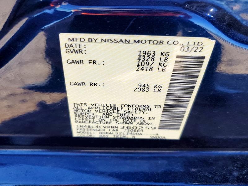2022 NISSAN ALTIMA SR SR 12