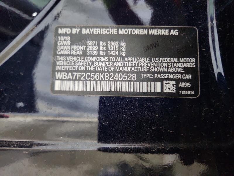 2019 BMW 750 XI XI 12