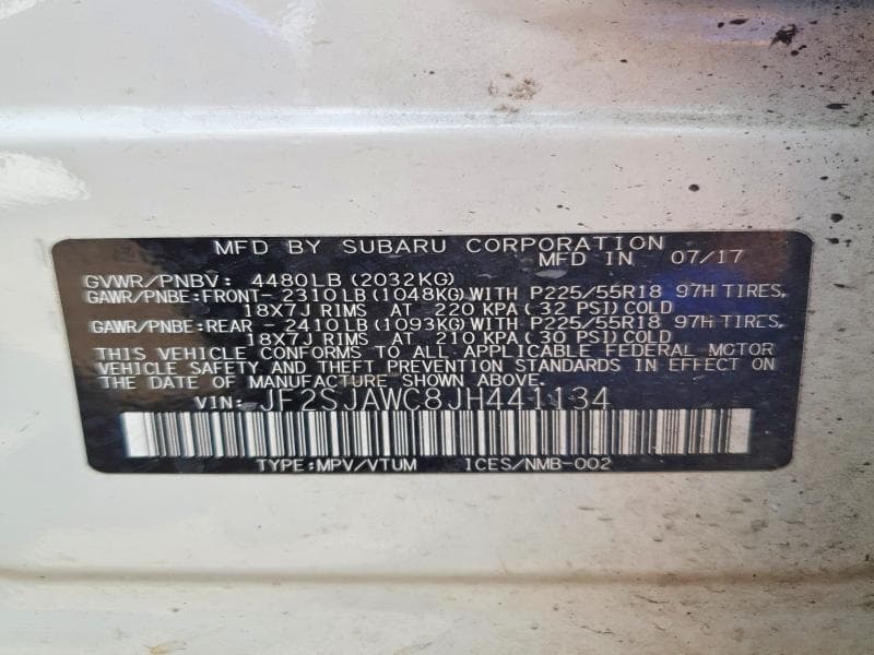 2018 SUBARU FORESTER 2.5I TOURING 12